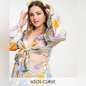 ASOS Tropical Tie Front Blouse
